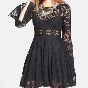 Free People Whimsigoth Elegant Black Lace Dress